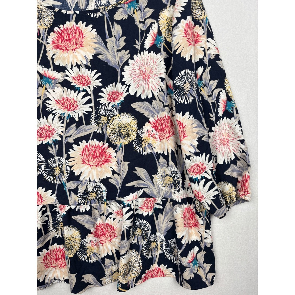 LC Lauren Conrad Floral Peplum Blouse Womens XL 3/4 Sleeve Keyhole Back